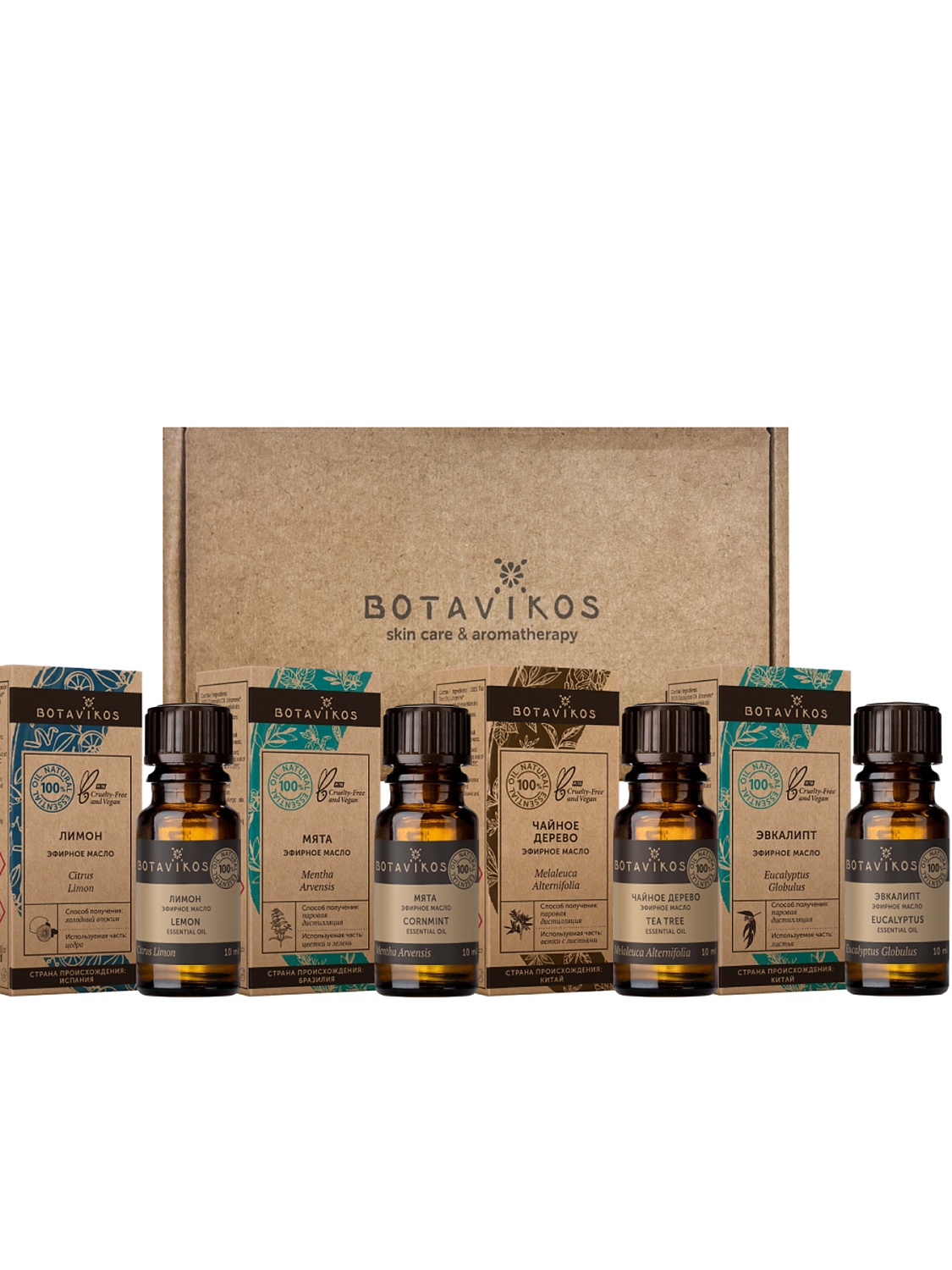 Набор эфирных масел (Чайное дерево, Эвкалипт, Лимон, Мята) 4×10 мл